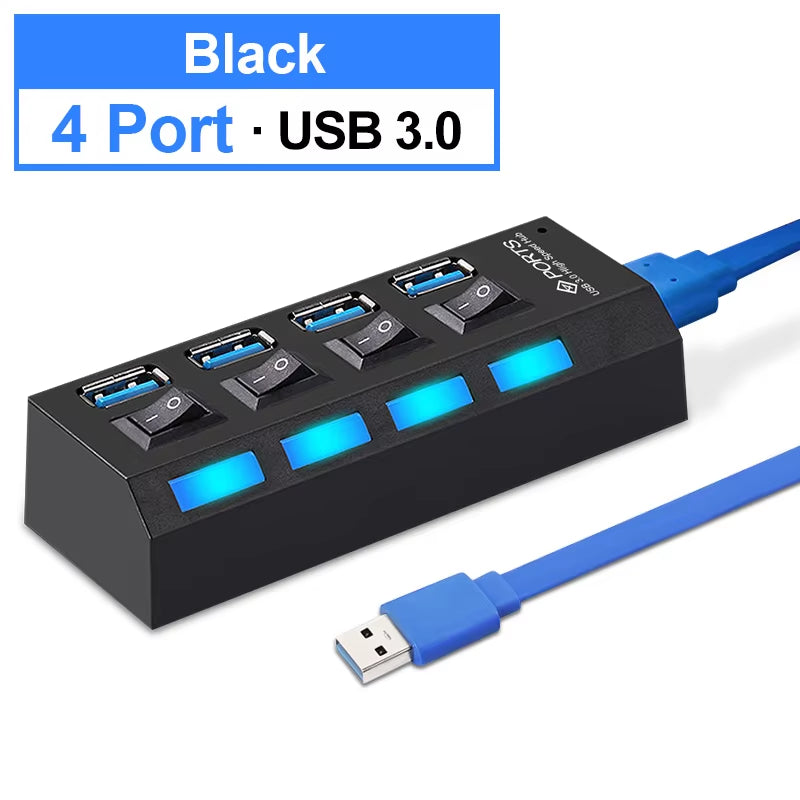 Hub USB Yelwong 4/7 Ports 2.0/3.0 Haute Vitesse avec Interrupteurs Indépendants