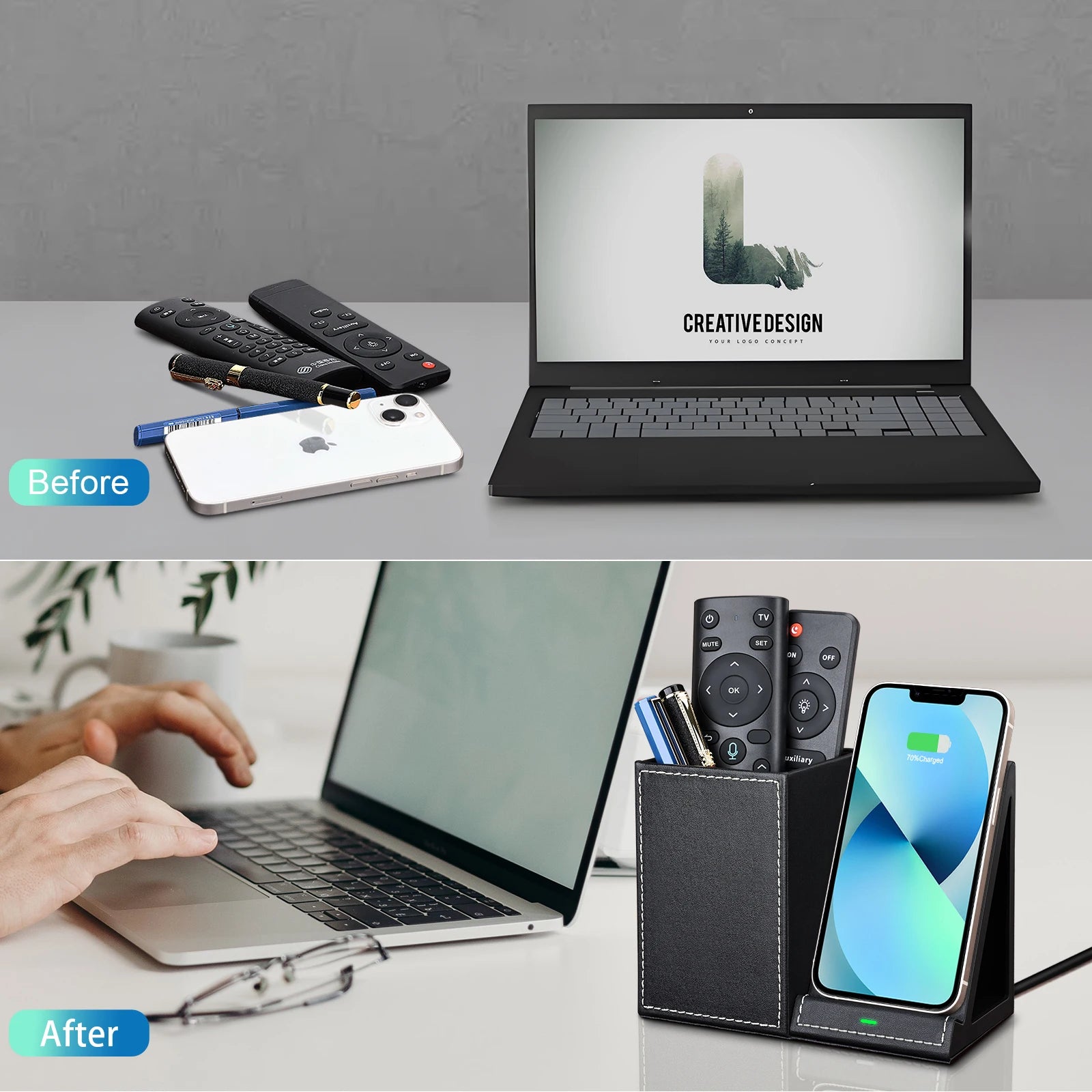 Chargeur sans fil avec pot à stylos intégré