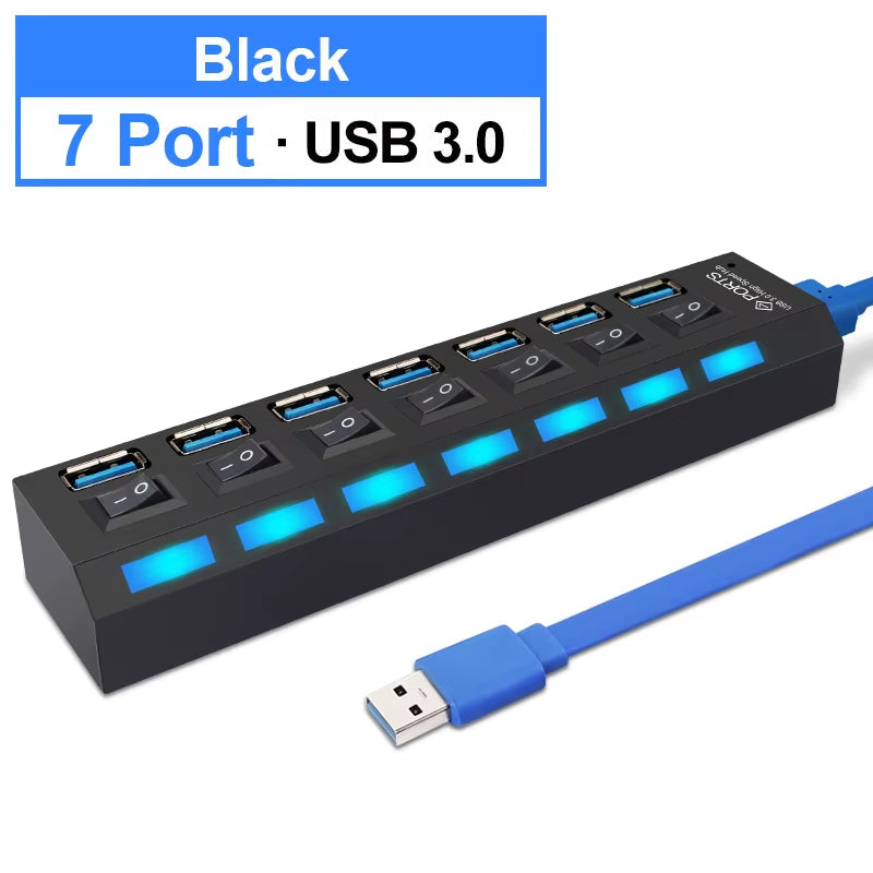 Hub USB Yelwong 4/7 Ports 2.0/3.0 Haute Vitesse avec Interrupteurs Indépendants