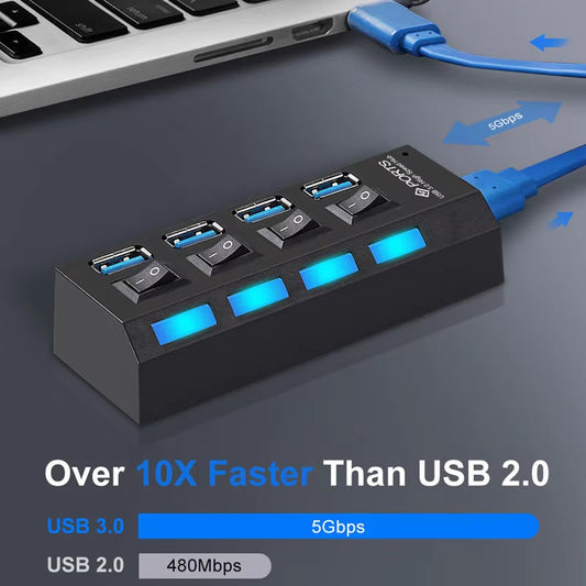 Yelwong 4/7 Ports USB HUB 2.0 3.0 High Speed USB Splitter Expander Multi-Port Independent Switch for PC Laptop Mac Windows