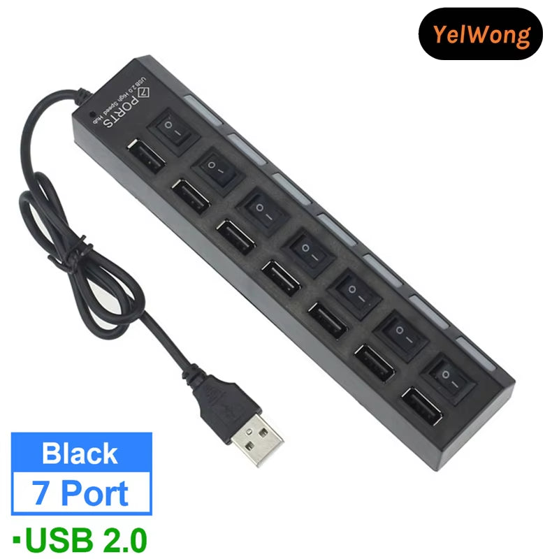 Hub USB Yelwong 4/7 Ports 2.0/3.0 Haute Vitesse avec Interrupteurs Indépendants