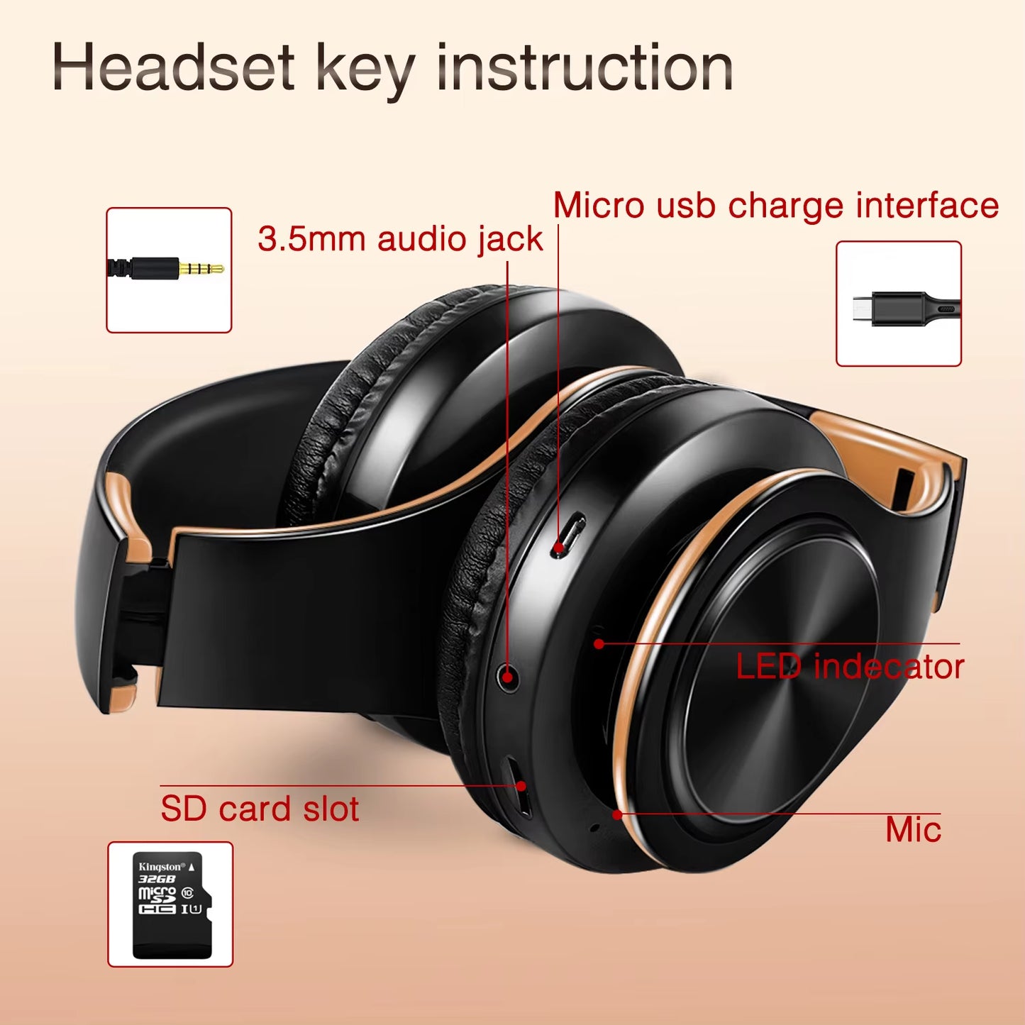 Casque Bluetooth Sans Fil Pliable avec Microphone488