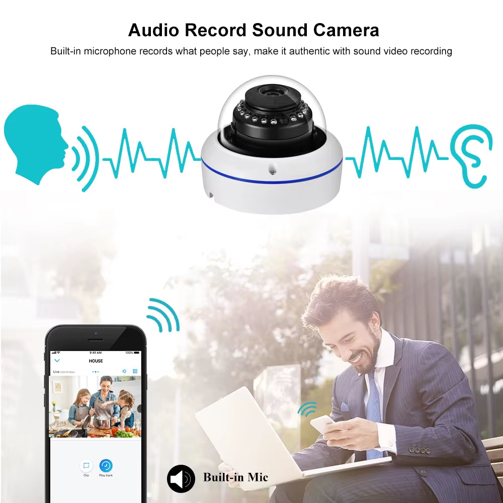 Gadinan 8MP 4K IP Camera POE CCTV Security Cameras H.265+ Outdoor Waterproof Dome Metal Audio Video Surveillance for NVR System