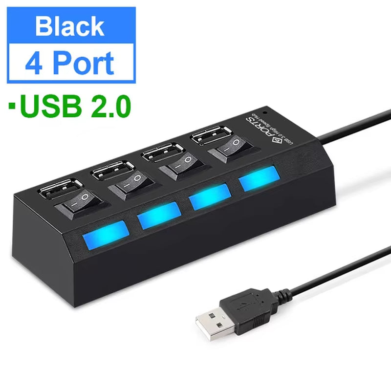 Hub USB Yelwong 4/7 Ports 2.0/3.0 Haute Vitesse avec Interrupteurs Indépendants